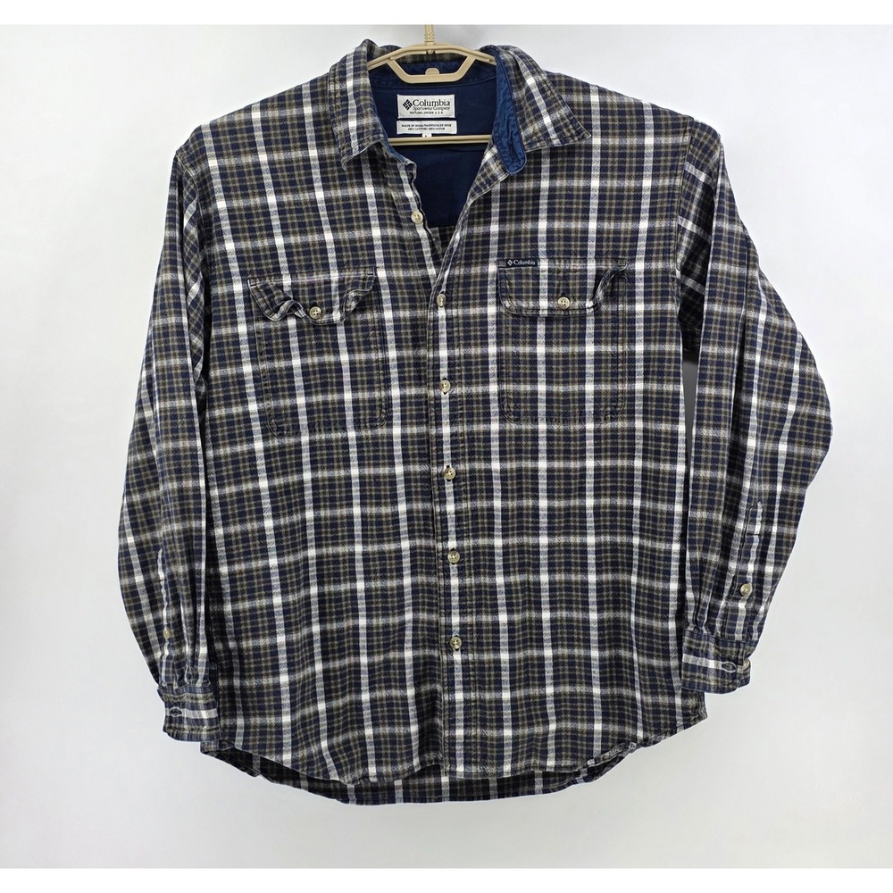 Columbia Vintage Mens Size L Large Plaid Flannel Cotton Long Sleeve Button Shirt